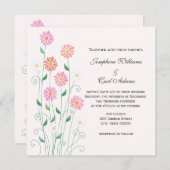 かわいい田園 手描き ピンクと白のデイジー 招待状 (正面/裏面)