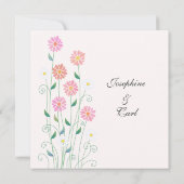 かわいい田園 手描き ピンクと白のデイジー 招待状 (裏面)