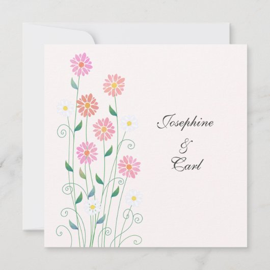 かわいい田園 手描き ピンクと白のデイジー 招待状 (裏面)