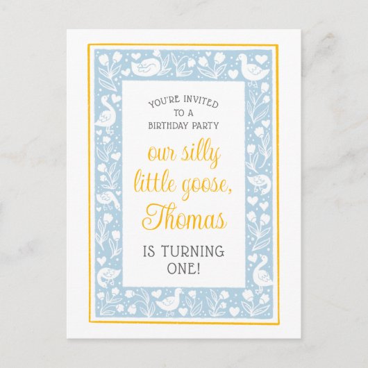 かわいい田舎のシリ―なガチョウの誕生日パーティー ポストカード (正面)