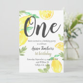 かわいい田舎のレモン第1誕生日キッドパーティー招待状 招待状 (スタンド正面)