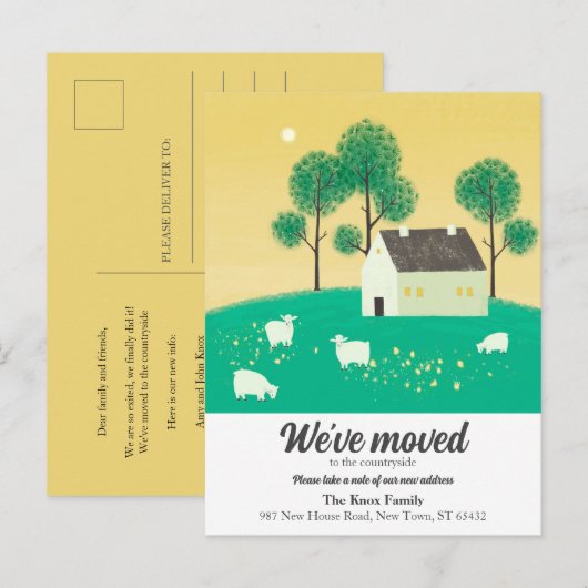 かわいい田舎の家 木 羊 転居しました 案内ポストカード (正面/裏面)