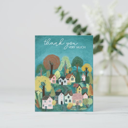 かわいい田舎の村のイラストありがとうございます! ポストカード (スタンド正面)