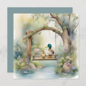 かわいい田舎の水色のアヒルがブランコに シーズンカード (正面/裏面)