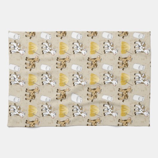 かわいい田舎の牛をタイル キッチンタオル (横)