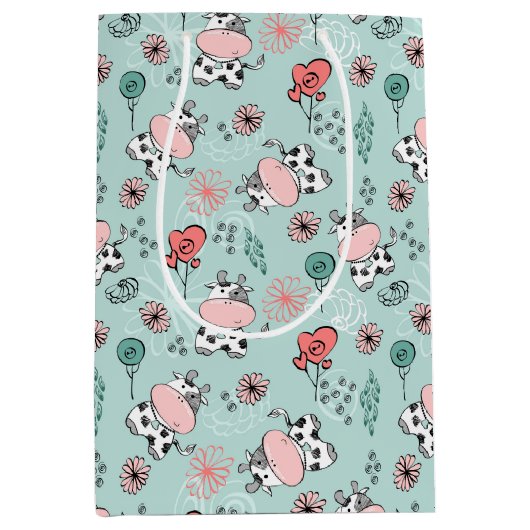 かわいい田舎の牛 ミディアムペーパーバッグ (正面)