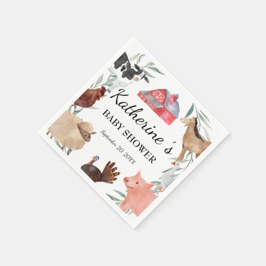 かわいい田舎の赤ちゃんシャワーが農場で スタンダードカクテルナプキン (角)