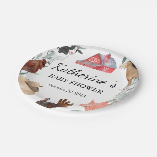 かわいい田舎の赤ちゃんシャワーが農場で ペーパープレート (アングル)
