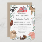 かわいい田舎の赤ちゃんシャワーが農場で 招待状 (正面/裏面)