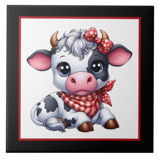 かわいい田舎牛のセラミックタイル タイル (正面)