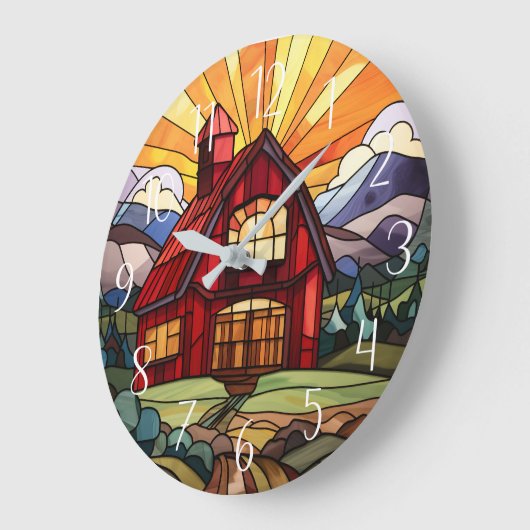かわいい田舎農場フェイクのステンドグラス ラージ壁時計 (傾斜)