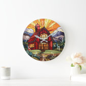 かわいい田舎農場フェイクのステンドグラス ラージ壁時計 (ホーム)