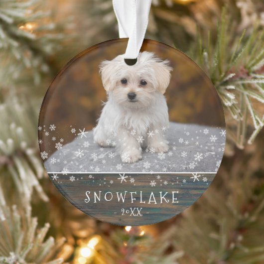 かわいい田舎風の犬の子犬の雪の結晶 2 写真の記念品 オーナメント (ツリー)