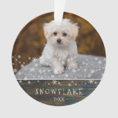 かわいい田舎風の犬の子犬の雪の結晶 2 写真の記念品 オーナメント (正面)