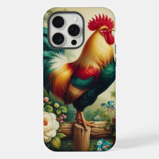 かわいい田舎風/ヴィンテージ風の雄鶏 iPhoneケース (裏面)