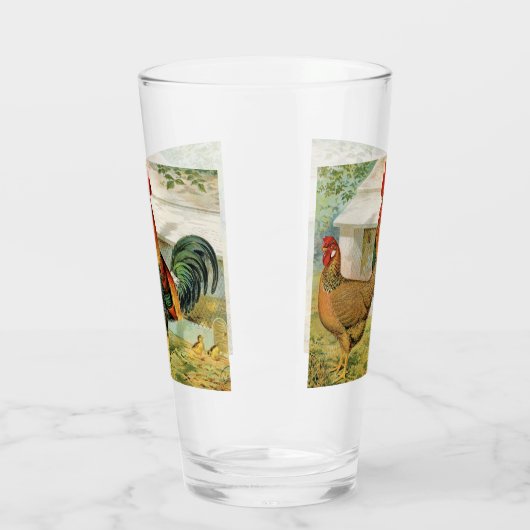 かわいい田舎鶏のニワトリのガラス タンブラーグラス (左)