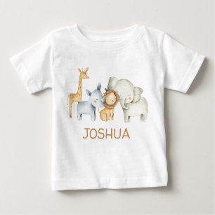 かわいい男のパーソナライズされた子のサファリ動物Tシャツ ベビーTシャツ