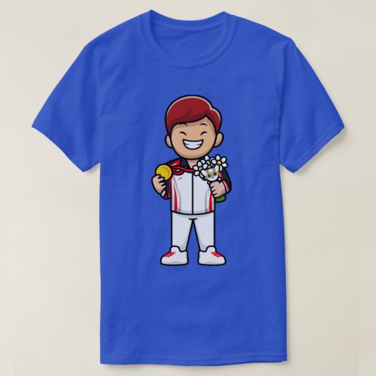 かわいい男の子がチャンピオンに輝くアニメ Tシャツ (デザイン正面)