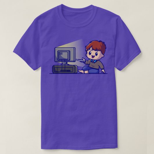 かわいい男の子がテレビアニメを見る Tシャツ (デザイン正面)