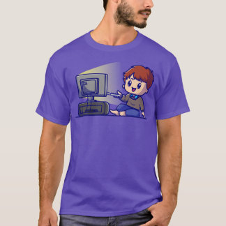 かわいい男の子がテレビアニメを見る Tシャツ
