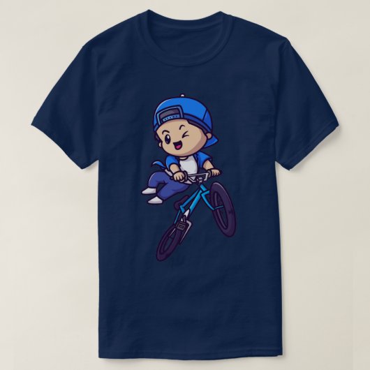 かわいい男の子が自転車の漫画 Tシャツ (デザイン正面)