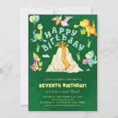 かわいい男の子たち火山の恐竜の誕生日パーティー 招待状 (正面)