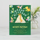 かわいい男の子たち火山の恐竜の誕生日パーティー 招待状 (スタンド正面)