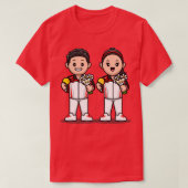 かわいい男の子と女の子がチャンピオンに輝くアニメ Tシャツ (デザイン正面)