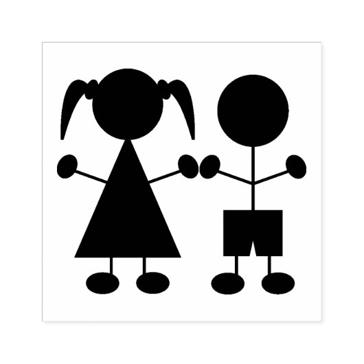 かわいい男の子と女の子のステッキの姿 ラバースタンプ (インプリント)