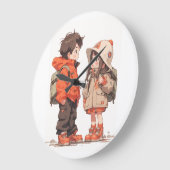 かわいい男の子と女の子の腕時計 ラージ壁時計 (傾斜)