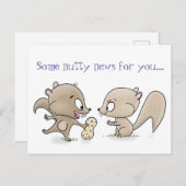 かわいい男の子と女の子はピーナッツの漫画とリス ポストカード (正面/裏面)