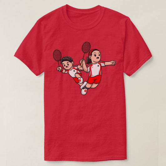 かわいい男の子と女の子遊のバドミントン漫画 Tシャツ (デザイン正面)