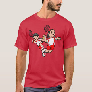 かわいい男の子と女の子遊のバドミントン漫画 Tシャツ