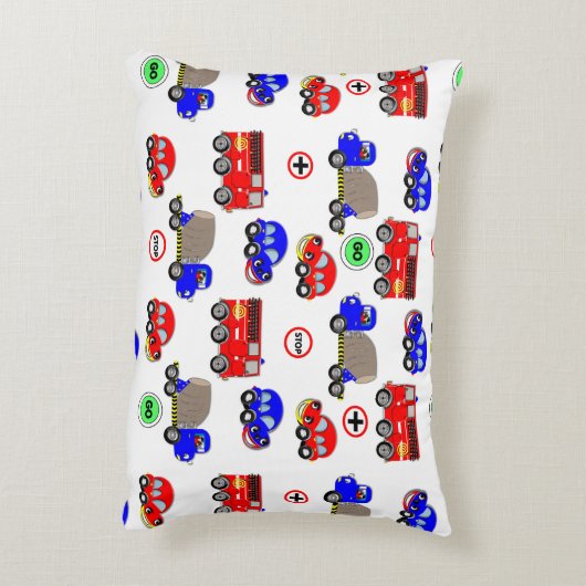 かわいい男の子のおもちゃ車トラック消防車デザイン アクセントクッション (裏面(縦))