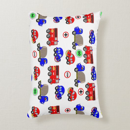 かわいい男の子のおもちゃ車トラック消防車デザイン アクセントクッション (正面(垂直))