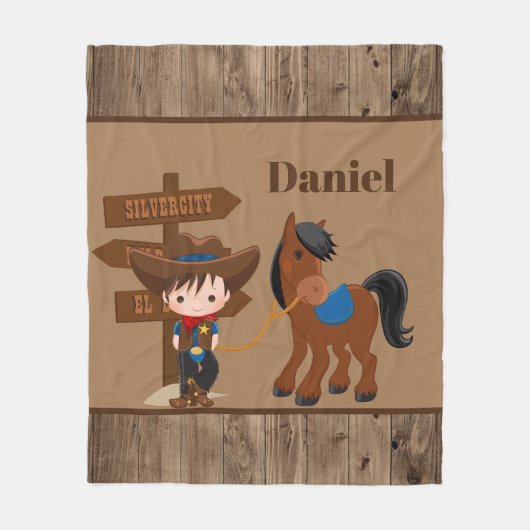 かわいい男の子のカウボーイは一流部屋の装飾を加えます フリースブランケット (正面)