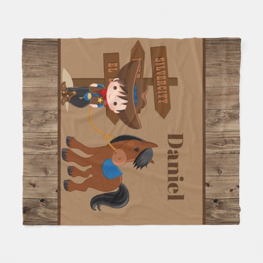 かわいい男の子のカウボーイは一流部屋の装飾を加えます フリースブランケット (正面(横))