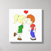 かわいい男の子のキス漫画の子供 キャンバスプリント (正面)