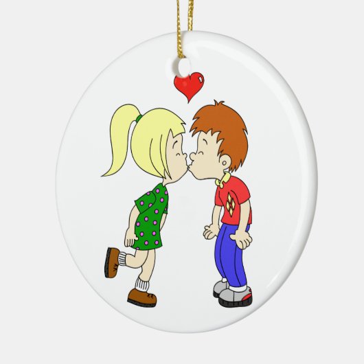 かわいい男の子のキス漫画 セラミックオーナメント (左)