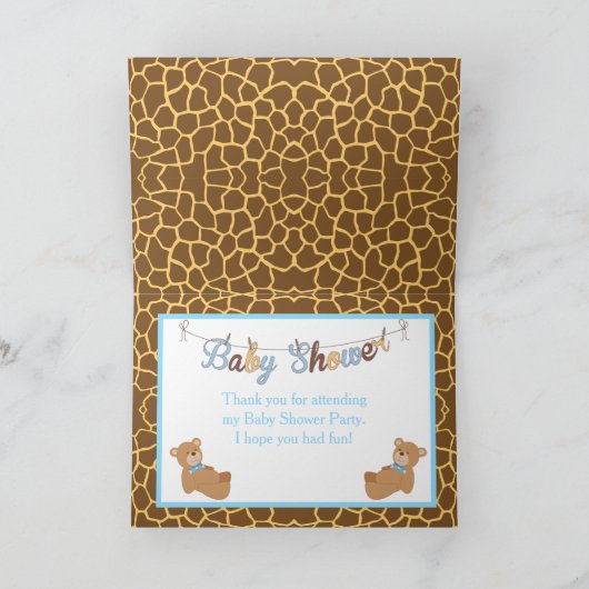 かわいい男の子のキリン赤ちゃんのシャワーパーティー サンキューカード (内部)