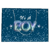 かわいい男の子のシャワー青いグリッタースターのグラデーション ラージペーパーバッグ (裏面)