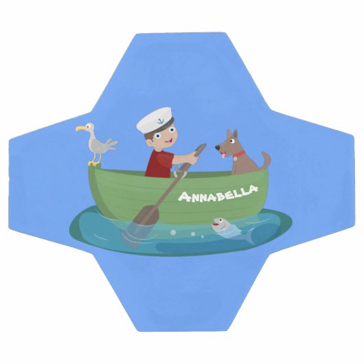 かわいい男の子のセーラーと犬のボートの漫画 サッカーボール (フラット)