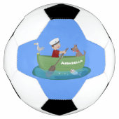 かわいい男の子のセーラーと犬のボートの漫画 サッカーボール (正面)