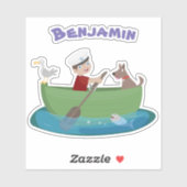 かわいい男の子のセーラーと犬のボートの漫画 シール (シート)