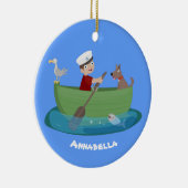 かわいい男の子のセーラーと犬のボートの漫画 セラミックオーナメント (右)