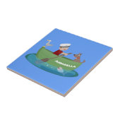 かわいい男の子のセーラーと犬のボートの漫画 タイル (側面)