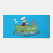 かわいい男の子のセーラーと犬のボートの漫画 デスクマット (正面)