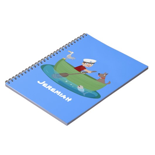 かわいい男の子のセーラーと犬のボートの漫画 ノートブック (左側)