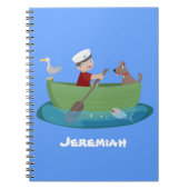 かわいい男の子のセーラーと犬のボートの漫画 ノートブック (正面)