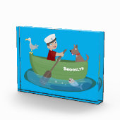 かわいい男の子のセーラーと犬のボートの漫画 フォトブロック (右)